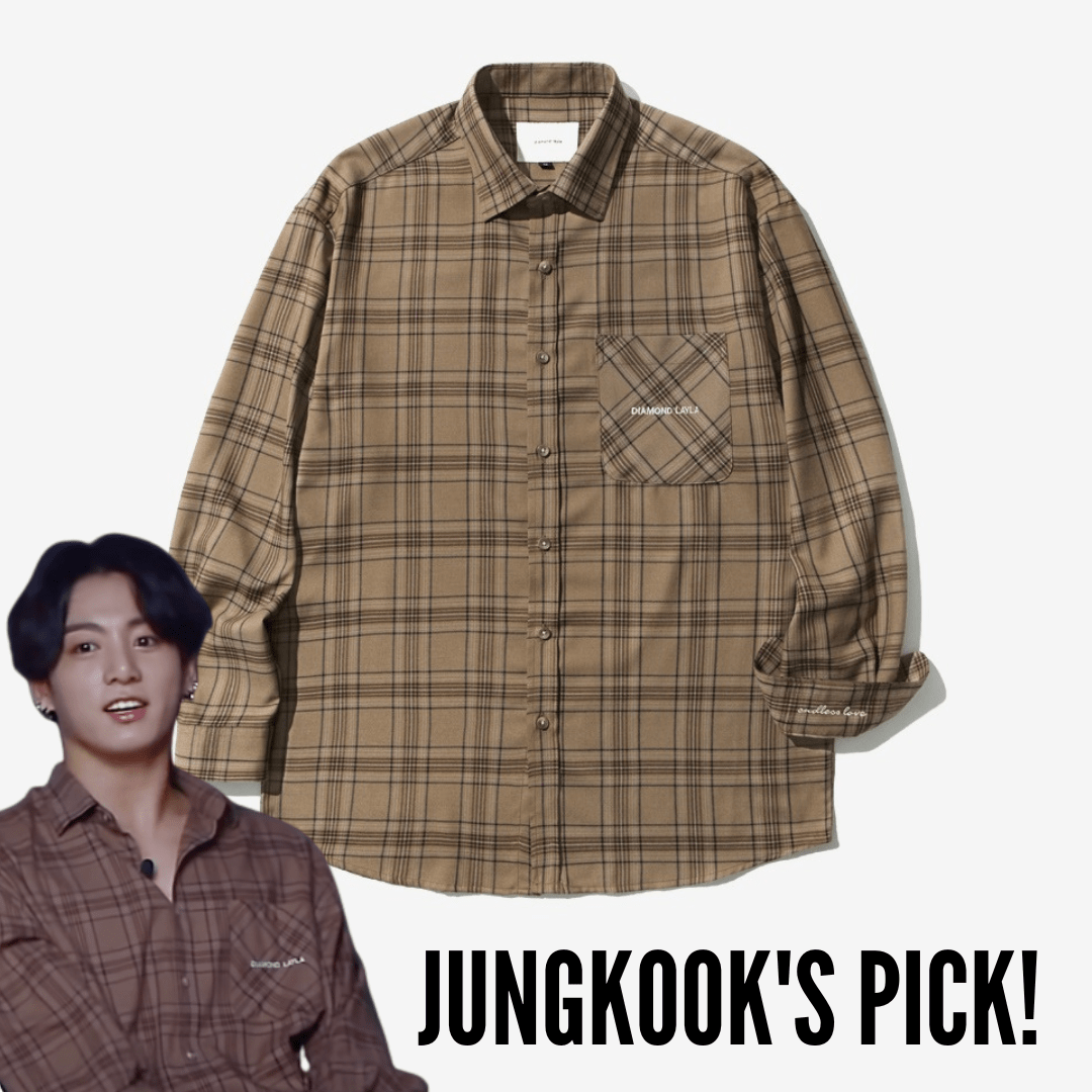 GVG FASHION BTS JUNGKOOK PICK - LAYLA ENDLESS LOVE FLUFF MOOD CHECK SHIRT S24 BROWN